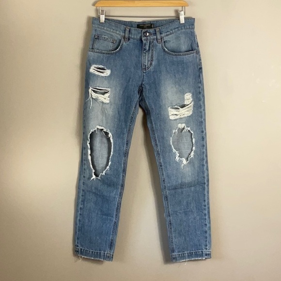 Dolce & Gabbana Blue Distressed Denim Boyfriend Jeans - Picture 1 of 11